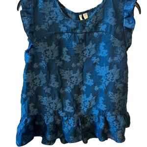 Teal Jacquard Babydoll Peplum Top Romantic Cottagecore Fairycore Ruffle Medium